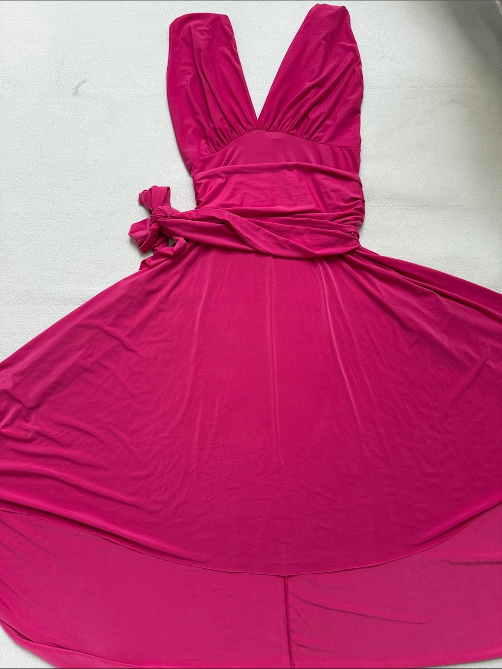 Anna argiolera Fuchsia plunging V-Neck drape fit flare Dress vacation cruise S